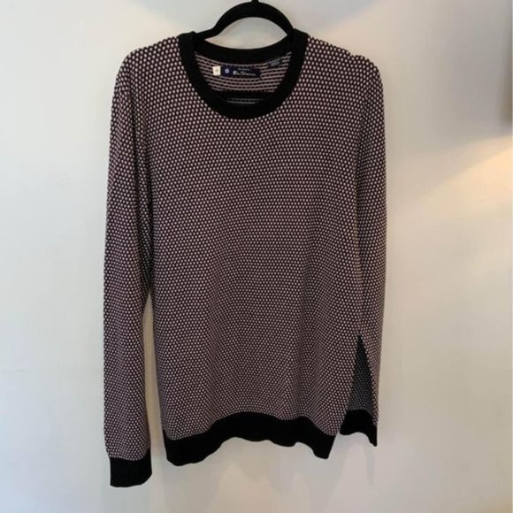 ben SHERMAN mens crew neck sweater. Size Large. NWOT. Black/white/burgun… - Picture 1 of 8